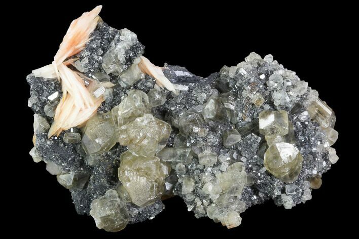 3.2" Cerussite Crystals with Bladed Barite on Galena - Morocco